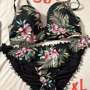 Floral Black Bikini Set